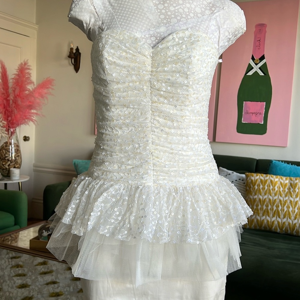 Vintage Y2K Betsey Johnson Strapless Sequin Peplum Top, Size 8